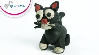 Czarny kot  Black Cat  Lepimy z plasteliny  DIY  Beniamin [upl. by Ortrud]