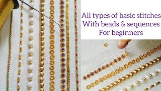 Aari work embroidery basic stitches with beads and sequences for beginners explanation in Tamil [upl. by Latoyia]