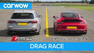 Porsche 911 GTS vs Audi RS4  DRAG RACE ROLLING RACE AND BRAKE TEST [upl. by Ycnuahc]