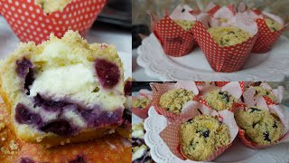 Blueberry Muffins with Cream Cheese Filling and Streusel Topping [upl. by Wedurn]