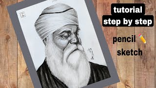 How to draw Guru Nanak Dev Ji step by step Drawing Guru Nanak Dev Ji Pencil Drawing tutorial [upl. by Bunting]