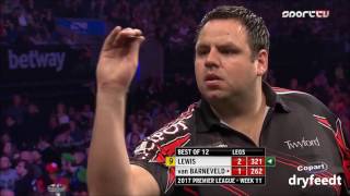 Premier League Darts  Adrian Lewis 9 nyilas kiszállója  20170413 [upl. by Halvaard]