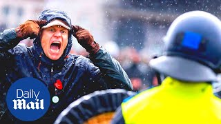 Dutch police use water cannon on antilockdown protest [upl. by Raff]