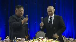 Vladimir Putin Kim Jong Un Toast to Peace at First Summit in Russia [upl. by Sherburne]