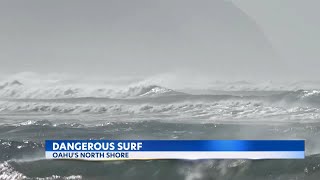 Cautions raised about high surf on Oahu’s North Shore [upl. by Luapnaes]