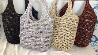 Parlak  Simli  Kağıt İp ile File Çanta  2Bölüm crochet bag handbags paperrope kağıtip diy [upl. by Buote]