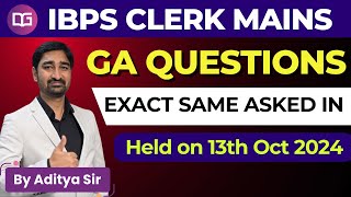 Exact GA Questions Asked in IBPS Clerk Mains 2024  General Awareness  By Aditya Sir [upl. by Nosiaj964]