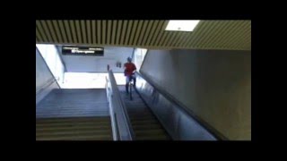 Insane Unicycle Escalator Downhill Ride 3 Juggling Clubs [upl. by Dimitris]