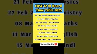 12 CBSE 2025 board time table cbse 12cbse 12timetable [upl. by Lanevuj]