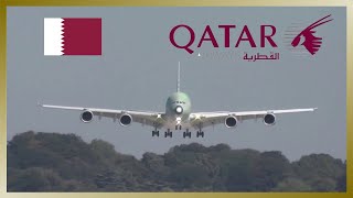 QATAR AIRWAYS A380 landing at Hamburg Finkenwerder Airport [upl. by Fabien702]