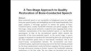 A Two Stage Approach to Quality Restoration of Bone Conducted Speech [upl. by Girand]