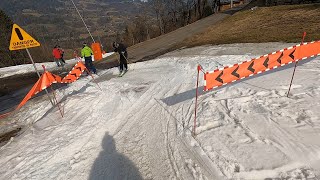 Morillon  GoPro POV skiing blue Doina in March 2022 walking across part of track with no snow [upl. by Bernelle]