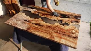 Spalted Maple 40x60 Clear Smoke Resin River Kitchen Table Finish Timelapse [upl. by Htennek285]