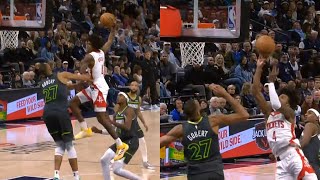 Jalen Green goes for poster dunk on Rudy Gobert then swaps to layup midair 🤯 [upl. by Vick]