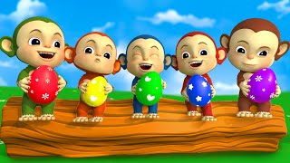 Five Little Monkeys  Suprise Eggs Animal Song  RoyalCoco Nursery Rhymes amp Kids Songs [upl. by Lanor]