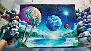 SPACE OASIS  SPRAY PAINT ART By Skech [upl. by Egoreg]