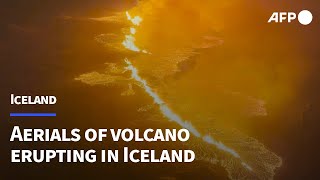 Aerials of volcano erupting in southwest Iceland  AFP [upl. by Seely]