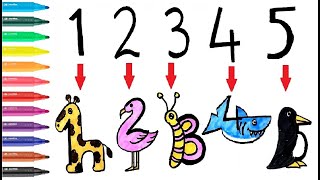 Easy Drawing Animal With Numbers I Kolay 1 den 5 e Kadar Sayılarla Hayvan çizimleri [upl. by Urbani]