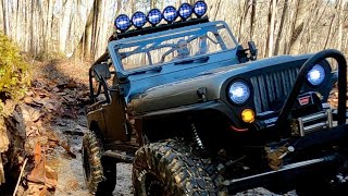 NEW AXIAL CJ7 JEEP TAKES ON THE WASH OUT WINCH NEEDED [upl. by Atinwahs]