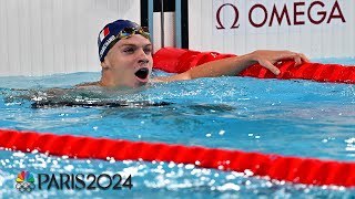 Leon Marchand pays off expectations with OLYMPIC RECORD in 400m IM victory  Paris Olympics [upl. by Aihtyc]