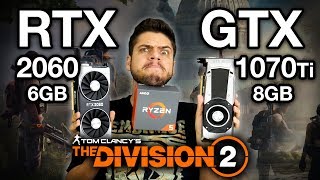 RTX 2060 vs GTX 1070 Ti 6GB vs 8GB em THE DIVISION 2 DX 11 e DX 12 com Ryzen 5 2600 no ULTRA [upl. by Mauri]