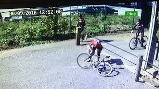 Cyclist Crashes Another Pees [upl. by Ahsilek]