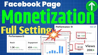 Facebook Page Monetization 👑  FFull Setting How to Monotize Facebook Page [upl. by Finbur]