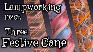 Lampworking  Flameworking  10202  3 Festive Canes  104 glass Demo [upl. by Clough]