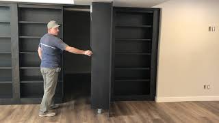 Custom Hidden DoorBookcase Secret Room  Mustang Woodworking [upl. by Llecrup725]