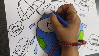 Global Warming Drawing  Stop Global Warming Drawing Easy Global Warming poster  Environment Day [upl. by Oiciruam]