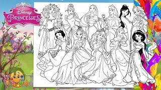 Disney Princesses  All Together  Coloring pages  Coloring book [upl. by Alvinia693]