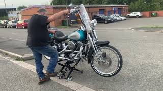 Motorcycle cruiser lift jack perfect Harley Davidson as 4 “ low Scissor CustomCruisersLimited [upl. by Nemhauser]