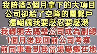 我陪酒3個月拿下的大項目！公司卻給了空降的關繫戶！還嘲諷我要麽忍要麽滾！我轉頭去隔壁公司成為副總！1個月後我回前公司考察！前同事看到我當場嚇癱在地！落日溫情為人處世生活經驗情感故事 [upl. by Eciened]