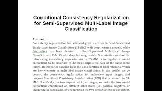 Conditional Consistency Regularization for Semi Supervised Multi Label Image Classification [upl. by Yenattirb]