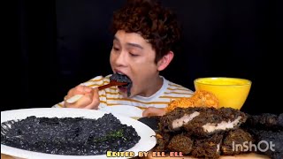 Bites Only Squid Ink Risotto Black Chicken Cutlets Cheese Balls Bonggil Asmr [upl. by Lienahs427]