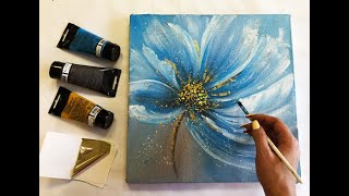 How to make Abstract Flower Painting with gold leaf Acrylic Easy Techniques by Julia Kotenko [upl. by Aneerb]