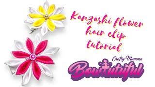 Nosew kanzashi flower hair clip tutorial • handmade hair bow tutorial • how to make hair bows [upl. by Yuu]