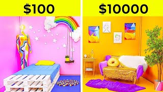 COOL ROOM MAKEOVER CHALLENGE  Rich vs Broke  Cheap VS Expensive Items for Your Room by 123 GO [upl. by Duomham]