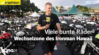 Viele bunte Räder In der Wechselzone der IronmanWM Hawaii 2024 [upl. by Olympie976]