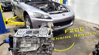 Rebuilding a blown Honda S2000 Engine F20C Rebuild [upl. by Laerdna758]