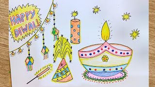 Diwali Drawing  Diwali Diya Drawing  Happy Diwali Drawing  Diwali Festival Celebration Drawing [upl. by Mears]