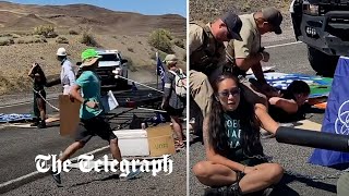 Police ram straight through climate activist blockade in Nevada [upl. by Nya143]