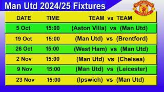 Manchester United 202425 Fixtures for Premier League  Man Utd Fixtures 202425 [upl. by Naitsirt37]