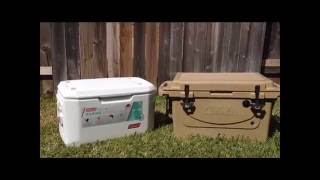 Cabelas Polar Cap 60qt vs Coleman Xtreme Marine 70qt cooler ice test [upl. by Nagah]