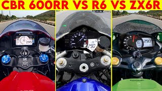 CBR 600 RR VS Yamaha R6 VS Ninja ZX6R  0 TO 300  TOPSPEED [upl. by Yeneffit117]