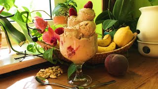 Vanilla Ice Cream on Raspberry Peach Salad with Lemony Banana Yogurt  Take 3 [upl. by Miett]