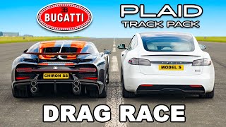 Bugatti Chiron Super Sport v Model S Plaid Track Pack DRAG RACE [upl. by Korey400]