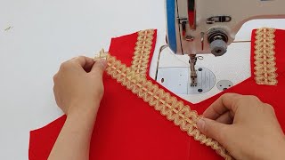 خياطة اسهل موديل بالدانتيل  Blouse stitching [upl. by Descombes]