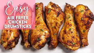 Easy Air Fryer Chicken Drumsticks Recipe  Munchy Goddess [upl. by Airehs]