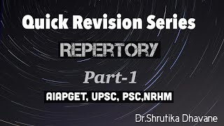 Quick Revision Series  Repertory  Part 1 [upl. by Illib]